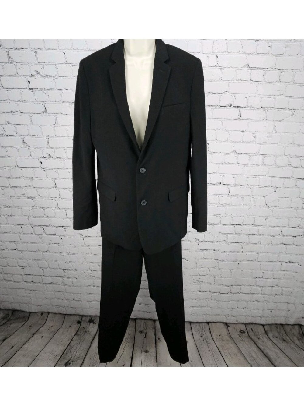 Calvin Klein Black Full Pant Suit Set 2 Piece 2 Button Notch Blazer 20 29x30